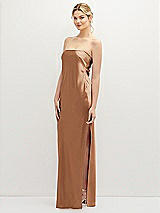 Alt View 1 Thumbnail - Toffee Strapless Pull-On Satin Column Dress with Side Seam Slit