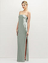 Alt View 1 Thumbnail - Willow Green Strapless Pull-On Satin Column Dress with Side Seam Slit