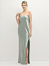 Front View Thumbnail - Willow Green Strapless Pull-On Satin Column Dress with Side Seam Slit