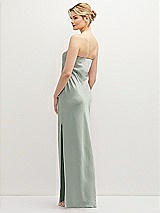 Rear View Thumbnail - Willow Green Strapless Pull-On Satin Column Dress with Side Seam Slit