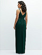 Rear View Thumbnail - Metallic Evergreen Plunge V-Neck Metallic Pleated Maxi Dress with Twist Straps