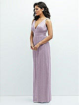 Side View Thumbnail - Metallic Lilac Haze Plunge V-Neck Metallic Pleated Maxi Dress with Twist Straps