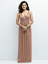 Front View Thumbnail - Metallic Sienna Plunge V-Neck Metallic Pleated Maxi Dress with Twist Straps