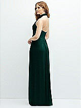 Rear View Thumbnail - Metallic Evergreen Band Collar Halter Open-Back Metallic Pleated Maxi Dress