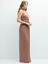 Side View Thumbnail - Metallic Sienna Band Collar Halter Open-Back Metallic Pleated Maxi Dress