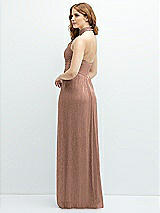 Rear View Thumbnail - Metallic Sienna Band Collar Halter Open-Back Metallic Pleated Maxi Dress