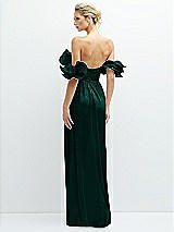 Rear View Thumbnail - Metallic Evergreen Dramatic Ruffle Edge Convertible Strap Metallic Pleated Maxi Dress