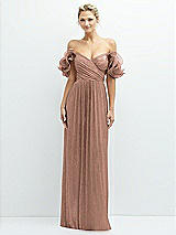 Front View Thumbnail - Metallic Sienna Dramatic Ruffle Edge Convertible Strap Metallic Pleated Maxi Dress