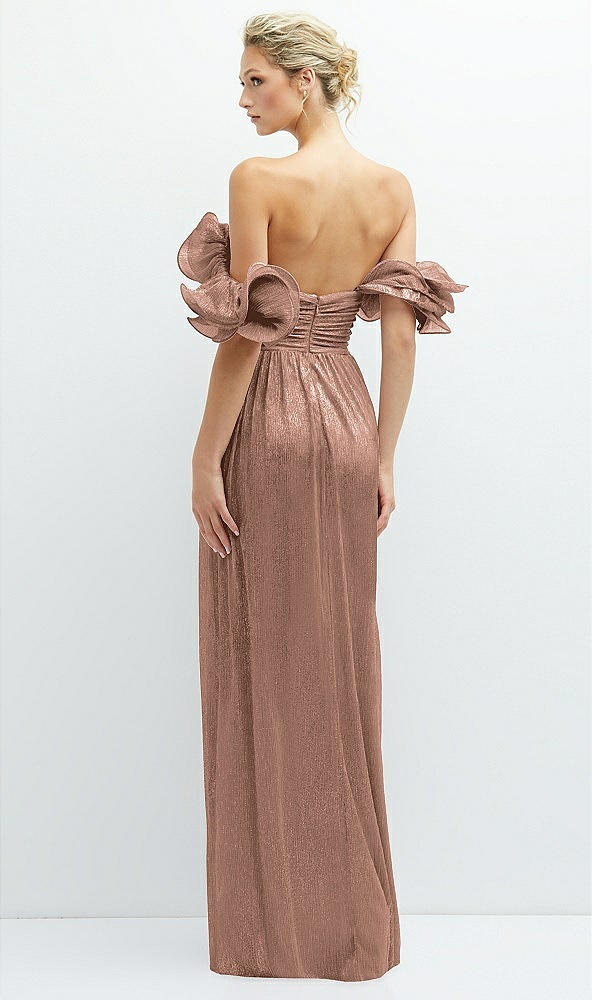 Back View - Metallic Sienna Dramatic Ruffle Edge Convertible Strap Metallic Pleated Maxi Dress