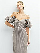 Alt View 4 Thumbnail - Metallic Taupe Dramatic Ruffle Edge Convertible Strap Metallic Pleated Maxi Dress