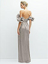 Rear View Thumbnail - Metallic Taupe Dramatic Ruffle Edge Convertible Strap Metallic Pleated Maxi Dress