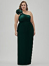 Alt View 1 Thumbnail - Metallic Evergreen Dramatic Ruffle Edge One-Shoulder Metallic Pleated Maxi Dress