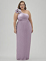 Alt View 1 Thumbnail - Metallic Lilac Haze Dramatic Ruffle Edge One-Shoulder Metallic Pleated Maxi Dress