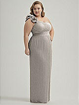 Alt View 2 Thumbnail - Metallic Taupe Dramatic Ruffle Edge One-Shoulder Metallic Pleated Maxi Dress