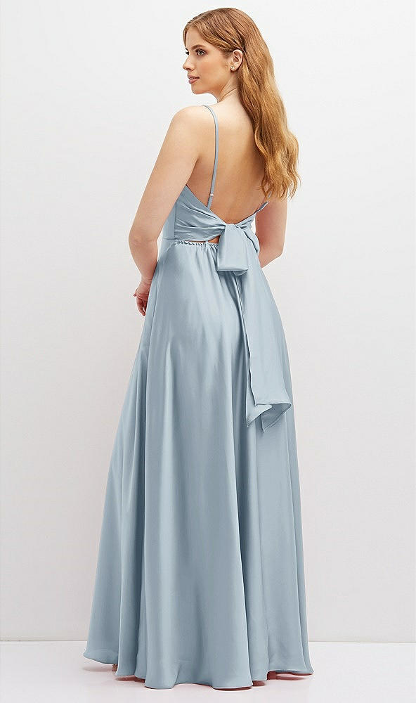 Back View - Mist Adjustable Sash Tie Back Satin Maxi Dress with Full Skirt