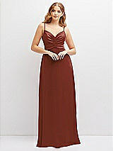 Alt View 1 Thumbnail - Auburn Moon Vertical Ruched Bodice Satin Maxi Dress with Full Skirt