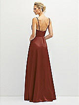 Rear View Thumbnail - Auburn Moon Vertical Ruched Bodice Satin Maxi Dress with Full Skirt