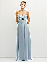 Front View Thumbnail - Mist Vertical Ruched Bodice Satin Maxi Dress with Full Skirt