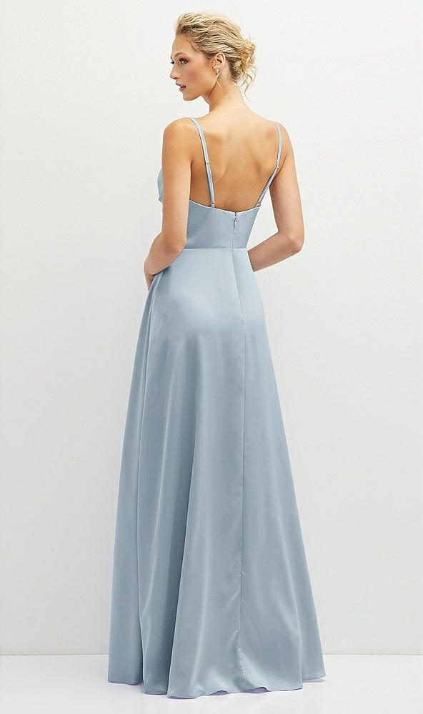 Back View - Mist Vertical Ruched Bodice Satin Maxi Dress with Full Skirt