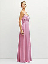 Side View Thumbnail - Powder Pink Vertical Ruched Bodice Satin Maxi Dress with Full Skirt