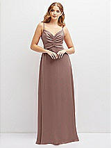 Alt View 1 Thumbnail - Sienna Vertical Ruched Bodice Satin Maxi Dress with Full Skirt