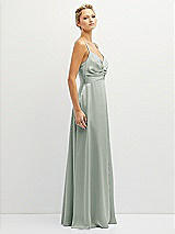 Side View Thumbnail - Willow Green Vertical Ruched Bodice Satin Maxi Dress with Full Skirt