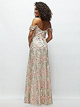 Rear View Thumbnail - Blush Off-the-Shoulder A-line Floral Embroidered Dress with Skinny Tie Sash