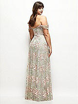 Rear View Thumbnail - Cashmere Gray Off-the-Shoulder A-line Floral Embroidered Dress with Skinny Tie Sash