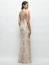 Rear View Thumbnail - Blush One-Shoulder Fit and Flare Floral Embroidered Dress with Skinny Tie Sash