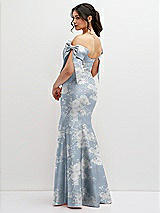 Rear View Thumbnail - Porcelain Blue Seraphina Floral Off-the-Shoulder Bow Floral Satin Corset Dress with Fit and Flare Skirt