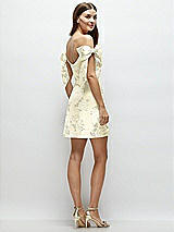 Rear View Thumbnail - Butter Yellow Floral Floral Satin Off-the-Shoulder Bow Corset Fit and Flare Mini Dress