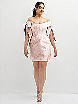 Alt View 2 Thumbnail - Bow And Blossom Print Floral Satin Off-the-Shoulder Bow Corset Fit and Flare Mini Dress