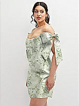 Alt View 1 Thumbnail - Sage Cottage Rose Floral Satin Off-the-Shoulder Bow Corset Fit and Flare Mini Dress