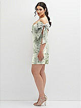 Alt View 3 Thumbnail - Sage Cottage Rose Floral Satin Off-the-Shoulder Bow Corset Fit and Flare Mini Dress