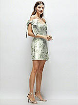 Side View Thumbnail - Sage Cottage Rose Floral Satin Off-the-Shoulder Bow Corset Fit and Flare Mini Dress