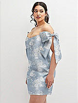 Alt View 1 Thumbnail - Porcelain Blue Seraphina Floral Floral Satin Off-the-Shoulder Bow Corset Fit and Flare Mini Dress