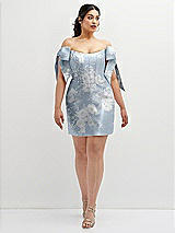 Alt View 2 Thumbnail - Porcelain Blue Seraphina Floral Floral Satin Off-the-Shoulder Bow Corset Fit and Flare Mini Dress