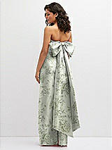 Rear View Thumbnail - Sage Cottage Rose Floral Strapless Draped Bodice Column Dress with Oversized Bow