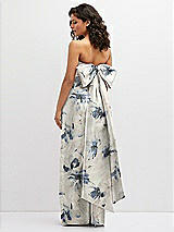 Rear View Thumbnail - Inkwash Blue Floral Floral Strapless Draped Bodice Column Dress with Oversized Bow
