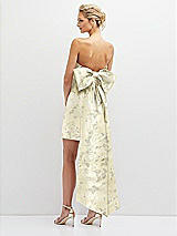 Rear View Thumbnail - Butter Yellow Floral Floral Strapless Satin Column Mini Dress with Oversized Bow