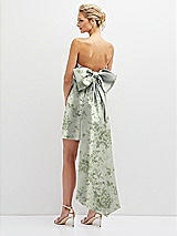 Rear View Thumbnail - Sage Cottage Rose Floral Strapless Satin Column Mini Dress with Oversized Bow