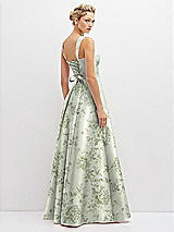 Rear View Thumbnail - Sage Cottage Rose Floral Lace-Up Back Bustier Satin Dress with Full Skirt and Pockets