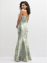 Rear View Thumbnail - Sage Cottage Rose Floral Strapless Satin Fit and Flare Dress with Crumb-Catcher Bodice