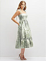 Side View Thumbnail - Sage Cottage Rose Floral Shirred Ruffle Hem Midi Dress with Self-Tie Spaghetti Straps and Pockets