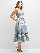 Side View Thumbnail - Porcelain Blue Seraphina Floral Floral Shirred Ruffle Hem Midi Dress with Self-Tie Spaghetti Straps and Pockets