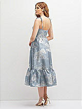 Rear View Thumbnail - Porcelain Blue Seraphina Floral Floral Shirred Ruffle Hem Midi Dress with Self-Tie Spaghetti Straps and Pockets