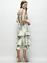 Alt View 3 Thumbnail - Sage Cottage Rose Floral Bow-Shoulder Satin Midi Dress with Asymmetrical Tiered Skirt