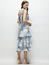 Alt View 3 Thumbnail - Porcelain Blue Seraphina Floral Floral Bow-Shoulder Satin Midi Dress with Asymmetrical Tiered Skirt