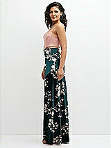 Side View Thumbnail - Vintage Primrose Evergreen Floral Satin Mix-and-Match High Waist Seamed Bias Skirt