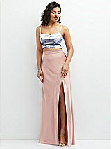 Alt View 1 Thumbnail - Magnolia Sky Floral Satin Mix-and-Match Draped Midriff Top